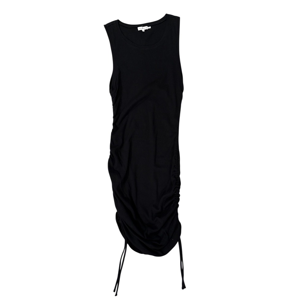 Good American Tank Dress Women 4 Black‎ Ruched Side Drawstring Ribbed GDK0052